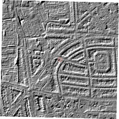 Shaded relief map of the ground around HU68BX, computed from Environment Agency LiDAR. The ground here sits at about 2 m above sea level and falls 5 m across the surrounding 800 m. Surface water reaching this point runs off ground lying to the south-west, 1.6 m higher.