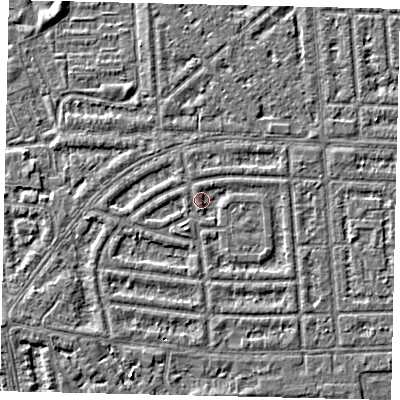 Shaded relief map of the ground around HU68BZ, computed from Environment Agency LiDAR. The ground here sits at about 2 m above sea level and falls 3 m across the surrounding 800 m. Surface water reaching this point runs off ground lying to the south-south-west, 1.5 m higher.
