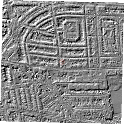 Shaded relief map of the ground around HU68DE, computed from Environment Agency LiDAR. The ground here sits at about 2 m above sea level and falls 3 m across the surrounding 800 m. Surface water reaching this point runs off ground lying to the south-south-west, 0.7 m higher.