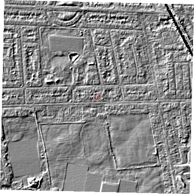 Shaded relief map of the ground around HU68DR, computed from Environment Agency LiDAR. The ground here sits at about 2 m above sea level and falls 6 m across the surrounding 800 m. The ground contributing surface water to this point lies to the west-north-west.