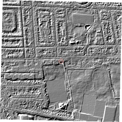 Shaded relief map of the ground around HU68DX, computed from Environment Agency LiDAR. The ground here sits at about 2 m above sea level and falls 6 m across the surrounding 800 m. The ground contributing surface water to this point lies to the west.