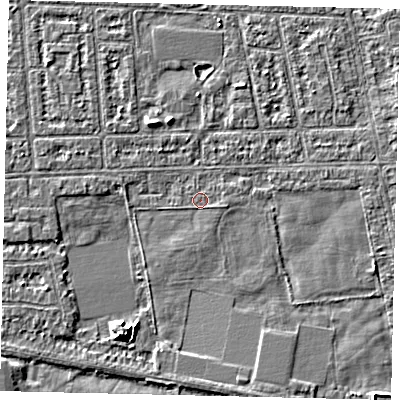 Shaded relief map of the ground around HU68DY, computed from Environment Agency LiDAR. The ground here sits at about 2 m above sea level and falls 5 m across the surrounding 800 m. Surface water reaching this point runs off ground lying to the north-north-west, 1.9 m higher.