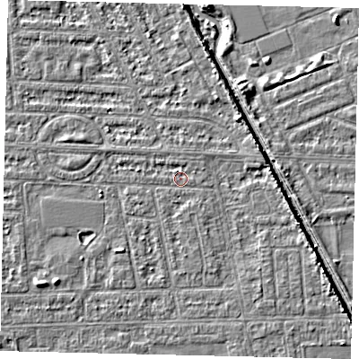Shaded relief map of the ground around HU68EA, computed from Environment Agency LiDAR. The ground here sits at about 2 m above sea level and falls 5 m across the surrounding 800 m. Surface water reaching this point runs off ground lying to the south, 0.9 m higher.