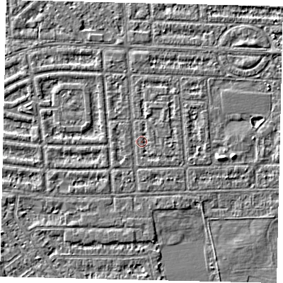 Shaded relief map of the ground around HU68EJ, computed from Environment Agency LiDAR. The ground here sits at about 2 m above sea level and falls 3 m across the surrounding 800 m. Surface water reaching this point runs off ground lying to the east-south-east, 0.7 m higher.