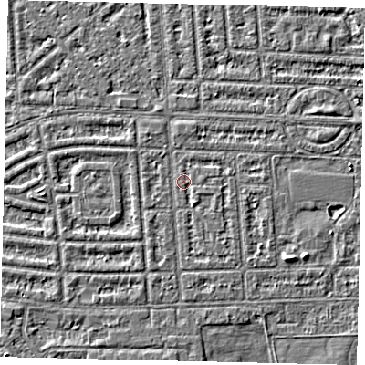 Shaded relief map of the ground around HU68EQ, computed from Environment Agency LiDAR. The ground here sits at about 2 m above sea level and falls 3 m across the surrounding 800 m. Surface water reaching this point runs off ground lying to the south-west, 0.8 m higher.