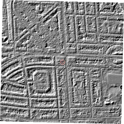 Shaded relief map of the ground around HU68ES, computed from Environment Agency LiDAR. The ground here sits at about 2 m above sea level and falls 3 m across the surrounding 800 m. Surface water reaching this point runs off ground lying to the south, 0.8 m higher.
