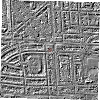 Shaded relief map of the ground around HU68ET, computed from Environment Agency LiDAR. The ground here sits at about 2 m above sea level and falls 3 m across the surrounding 800 m. Surface water reaching this point runs off ground lying to the north-west, 0.5 m higher.