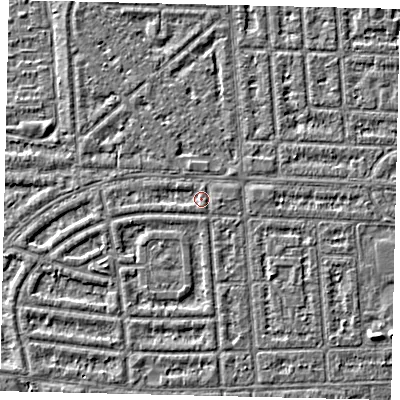 Shaded relief map of the ground around HU68EU, computed from Environment Agency LiDAR. The ground here sits at about 2 m above sea level and falls 3 m across the surrounding 800 m. Surface water reaching this point runs off ground lying to the west, 0.9 m higher.