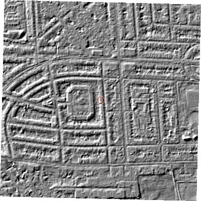 Shaded relief map of the ground around HU68EX, computed from Environment Agency LiDAR. The ground here sits at about 2 m above sea level and falls 3 m across the surrounding 800 m. Surface water reaching this point runs off ground lying to the south-west, 1.0 m higher.