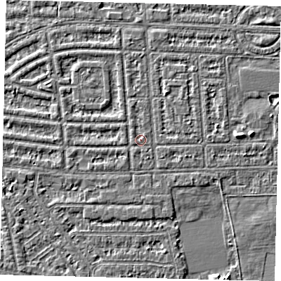 Shaded relief map of the ground around HU68HA, computed from Environment Agency LiDAR. The ground here sits at about 2 m above sea level and falls 4 m across the surrounding 800 m. Surface water reaching this point runs off ground lying to the north-north-west, 0.9 m higher.
