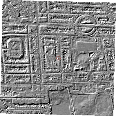 Shaded relief map of the ground around HU68HF, computed from Environment Agency LiDAR. The ground here sits at about 2 m above sea level and falls 3 m across the surrounding 800 m. Surface water reaching this point runs off ground lying to the north-west, 0.6 m higher.