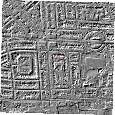 Shaded relief map of the ground around HU68HG, computed from Environment Agency LiDAR. The ground here sits at about 2 m above sea level and falls 3 m across the surrounding 800 m. Surface water reaching this point runs off ground lying to the south, 1.1 m higher.