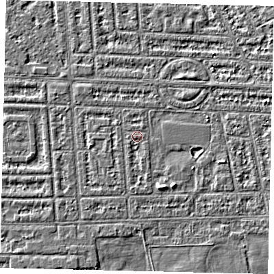 Shaded relief map of the ground around HU68HJ, computed from Environment Agency LiDAR. The ground here sits at about 2 m above sea level and falls 3 m across the surrounding 800 m. Surface water reaching this point runs off ground lying to the south, 0.9 m higher.