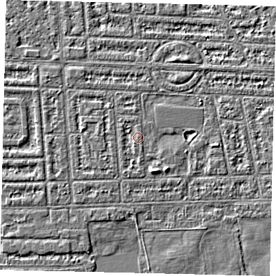 Shaded relief map of the ground around HU68HL, computed from Environment Agency LiDAR. The ground here sits at about 2 m above sea level and falls 3 m across the surrounding 800 m. Surface water reaching this point runs off ground lying to the south-south-east, 2.3 m higher.