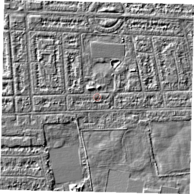 Shaded relief map of the ground around HU68HN, computed from Environment Agency LiDAR. The ground here sits at about 2 m above sea level and falls 5 m across the surrounding 800 m. Surface water reaching this point runs off ground lying to the north-west, 1.7 m higher.