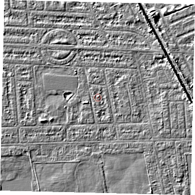 Shaded relief map of the ground around HU68HT, computed from Environment Agency LiDAR. The ground here sits at about 2 m above sea level and falls 5 m across the surrounding 800 m. Surface water reaching this point runs off ground lying to the west-north-west, 0.8 m higher.
