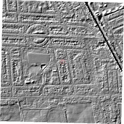 Shaded relief map of the ground around HU68HU, computed from Environment Agency LiDAR. The ground here sits at about 2 m above sea level and falls 5 m across the surrounding 800 m. Surface water reaching this point runs off ground lying to the south-south-west, 0.8 m higher.
