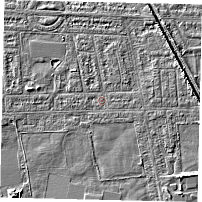 Shaded relief map of the ground around HU68HZ, computed from Environment Agency LiDAR. The ground here sits at about 2 m above sea level and falls 6 m across the surrounding 800 m. Surface water reaching this point runs off ground lying to the east-north-east, 2.9 m higher.