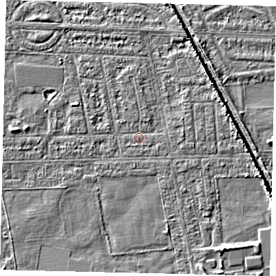 Shaded relief map of the ground around HU68JA, computed from Environment Agency LiDAR. The ground here sits at about 2 m above sea level and falls 5 m across the surrounding 800 m. Surface water reaching this point runs off ground lying to the north-east, 2.3 m higher.