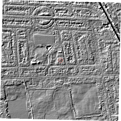 Shaded relief map of the ground around HU68JD, computed from Environment Agency LiDAR. The ground here sits at about 2 m above sea level and falls 4 m across the surrounding 800 m. The ground contributing surface water to this point lies to the west-south-west.