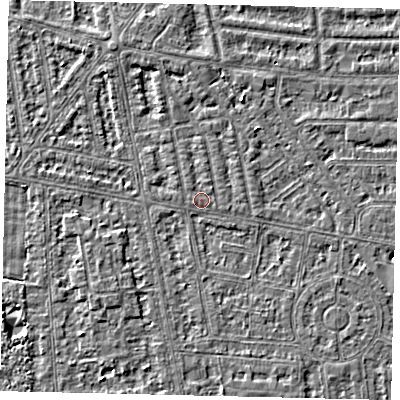 Shaded relief map of the ground around HU68JW, computed from Environment Agency LiDAR. The ground here sits at about 2 m above sea level and falls 3 m across the surrounding 800 m. Surface water reaching this point runs off ground lying to the north-east, 0.8 m higher.