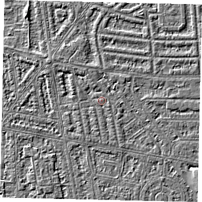 Shaded relief map of the ground around HU68JY, computed from Environment Agency LiDAR. The ground here sits at about 2 m above sea level and falls 4 m across the surrounding 800 m. Surface water reaching this point runs off ground lying to the south-east, 0.7 m higher.