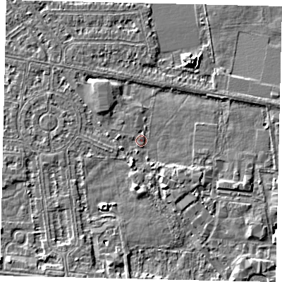 Shaded relief map of the ground around HU68LA, computed from Environment Agency LiDAR. The ground here sits at about 2 m above sea level and falls 6 m across the surrounding 800 m. Surface water reaching this point runs off ground lying to the south-south-west, 3.5 m higher.