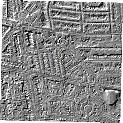 Shaded relief map of the ground around HU68LB, computed from Environment Agency LiDAR. The ground here sits at about 2 m above sea level and falls 3 m across the surrounding 800 m. Surface water reaching this point runs off ground lying to the north, 0.9 m higher.
