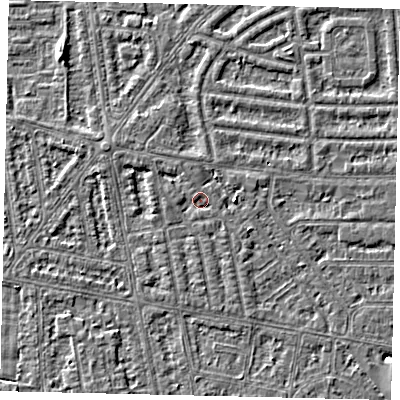 Shaded relief map of the ground around HU68LD, computed from Environment Agency LiDAR. The ground here sits at about 2 m above sea level and falls 4 m across the surrounding 800 m. Surface water reaching this point runs off ground lying to the north-west, 1.0 m higher.