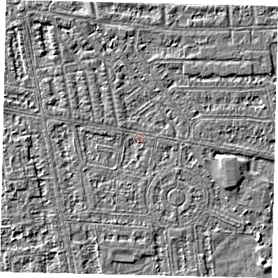 Shaded relief map of the ground around HU68LE, computed from Environment Agency LiDAR. The ground here sits at about 2 m above sea level and falls 4 m across the surrounding 800 m. Surface water reaching this point runs off ground lying to the south, 1.0 m higher.