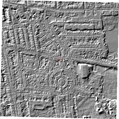 Shaded relief map of the ground around HU68LF, computed from Environment Agency LiDAR. The ground here sits at about 2 m above sea level and falls 4 m across the surrounding 800 m. Surface water reaching this point runs off ground lying to the south-south-west, 0.7 m higher.