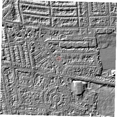 Shaded relief map of the ground around HU68LJ, computed from Environment Agency LiDAR. The ground here sits at about 2 m above sea level and falls 6 m across the surrounding 800 m. Surface water reaching this point runs off ground lying to the north-west, 2.6 m higher.