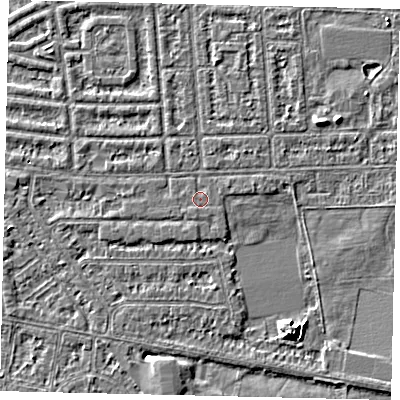 Shaded relief map of the ground around HU68LX, computed from Environment Agency LiDAR. The ground here sits at about 2 m above sea level and falls 6 m across the surrounding 800 m. The ground contributing surface water to this point lies to the west.