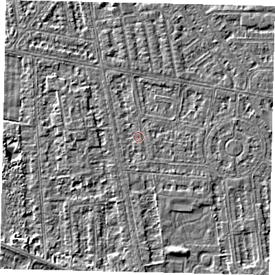 Shaded relief map of the ground around HU68NE, computed from Environment Agency LiDAR. The ground here sits at about 2 m above sea level and falls 3 m across the surrounding 800 m. Surface water reaching this point runs off ground lying to the south-south-west, 0.7 m higher.