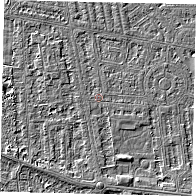 Shaded relief map of the ground around HU68NG, computed from Environment Agency LiDAR. The ground here sits at about 2 m above sea level and falls 4 m across the surrounding 800 m. Surface water reaching this point runs off ground lying to the south, 1.3 m higher.