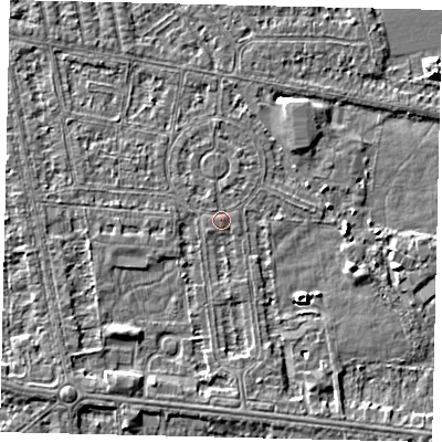 Shaded relief map of the ground around HU68NS, computed from Environment Agency LiDAR. The ground here sits at about 2 m above sea level and falls 6 m across the surrounding 800 m. Surface water reaching this point runs off ground lying to the south-south-west, 2.1 m higher.