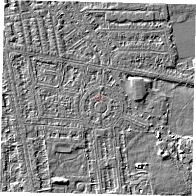 Shaded relief map of the ground around HU68NT, computed from Environment Agency LiDAR. The ground here sits at about 2 m above sea level and falls 4 m across the surrounding 800 m. Surface water reaching this point runs off ground lying to the south, 0.7 m higher.