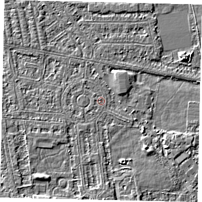 Shaded relief map of the ground around HU68NU, computed from Environment Agency LiDAR. The ground here sits at about 2 m above sea level and falls 6 m across the surrounding 800 m. Surface water reaching this point runs off ground lying to the south-west, 0.7 m higher.