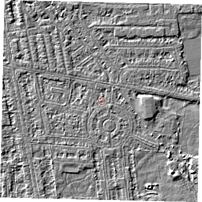 Shaded relief map of the ground around HU68PA, computed from Environment Agency LiDAR. The ground here sits at about 2 m above sea level and falls 4 m across the surrounding 800 m. Surface water reaching this point runs off ground lying to the north, 0.7 m higher.