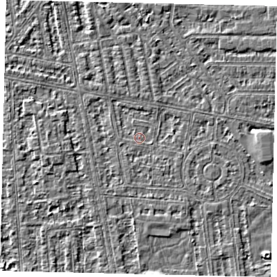 Shaded relief map of the ground around HU68PH, computed from Environment Agency LiDAR. The ground here sits at about 2 m above sea level and falls 4 m across the surrounding 800 m. Surface water reaching this point runs off ground lying to the north, 1.0 m higher.