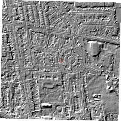 Shaded relief map of the ground around HU68PL, computed from Environment Agency LiDAR. The ground here sits at about 2 m above sea level and falls 4 m across the surrounding 800 m. Surface water reaching this point runs off ground lying to the south-south-west, 0.5 m higher.