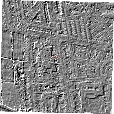 Shaded relief map of the ground around HU68QJ, computed from Environment Agency LiDAR. The ground here sits at about 2 m above sea level and falls 3 m across the surrounding 800 m. Surface water reaching this point runs off ground lying to the west-south-west, 0.9 m higher.