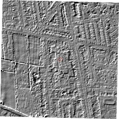 Shaded relief map of the ground around HU68QQ, computed from Environment Agency LiDAR. The ground here sits at about 2 m above sea level and falls 3 m across the surrounding 800 m. Surface water reaching this point runs off ground lying to the south, 0.6 m higher.