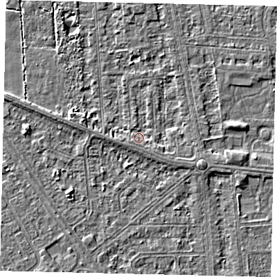 Shaded relief map of the ground around HU68QR, computed from Environment Agency LiDAR. The ground here sits at about 3 m above sea level and falls 3 m across the surrounding 800 m. Surface water reaching this point runs off ground lying to the west-south-west, 1.4 m higher.