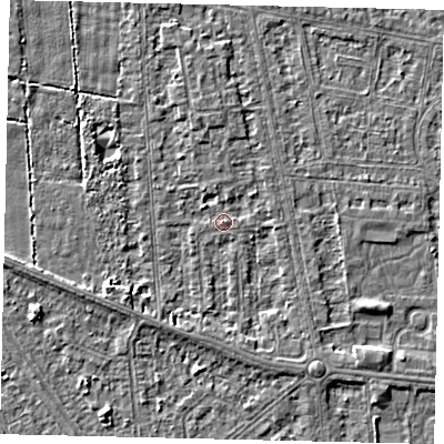 Shaded relief map of the ground around HU68QX, computed from Environment Agency LiDAR. The ground here sits at about 2 m above sea level and falls 3 m across the surrounding 800 m. Surface water reaching this point runs off ground lying to the south-south-east, 2.1 m higher.