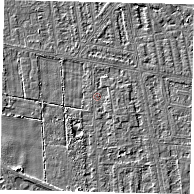 Shaded relief map of the ground around HU68RB, computed from Environment Agency LiDAR. The ground here sits at about 2 m above sea level and falls 3 m across the surrounding 800 m. Surface water reaching this point runs off ground lying to the south-west, 2.6 m higher.