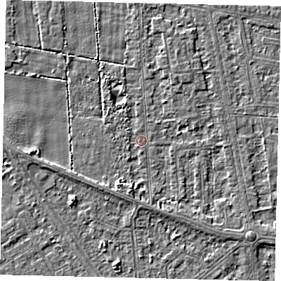 Shaded relief map of the ground around HU68RE, computed from Environment Agency LiDAR. The ground here sits at about 2 m above sea level and falls 3 m across the surrounding 800 m. Surface water reaching this point runs off ground lying to the south-south-west, 2.5 m higher.