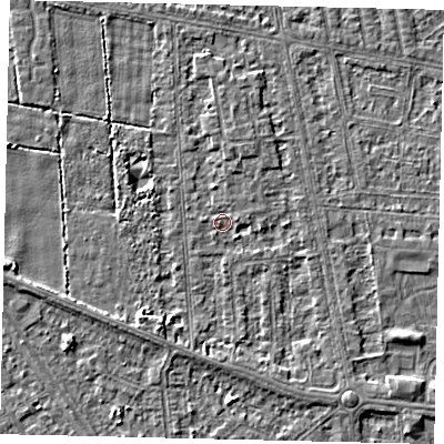Shaded relief map of the ground around HU68RF, computed from Environment Agency LiDAR. The ground here sits at about 2 m above sea level and falls 3 m across the surrounding 800 m. Surface water reaching this point runs off ground lying to the south-south-west, 2.9 m higher.