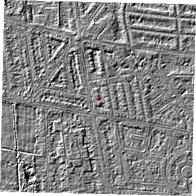 Shaded relief map of the ground around HU68SD, computed from Environment Agency LiDAR. The ground here sits at about 2 m above sea level and falls 3 m across the surrounding 800 m. Surface water reaching this point runs off ground lying to the south-south-west, 1.5 m higher.