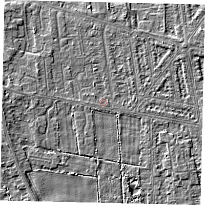 Shaded relief map of the ground around HU68SL, computed from Environment Agency LiDAR. The ground here sits at about 2 m above sea level and falls 3 m across the surrounding 800 m. Surface water reaching this point runs off ground lying to the north-west, 0.8 m higher.